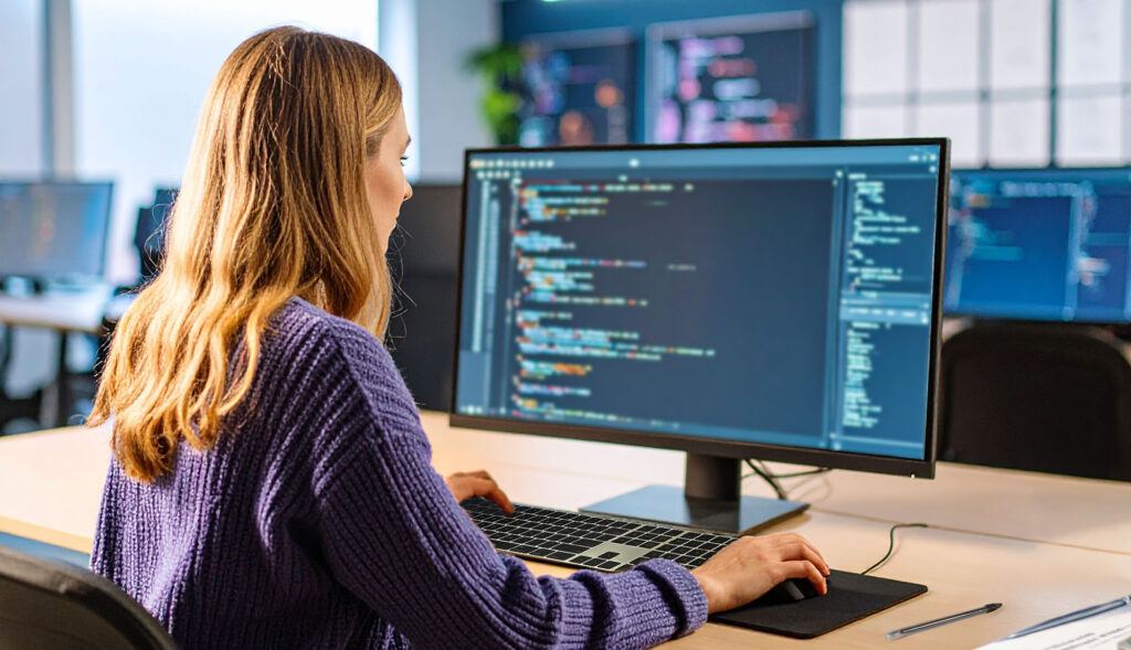 Apprentie qui travaille sur ordinateur en web